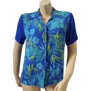 Trilogy by CM Shapes Hawaiian Tropical Button Front Blouse Size Small